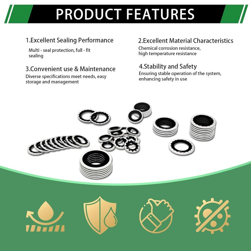 Japtend 160PCS Air Conditioning System Compressor Seal Washers Assortment Kit, 6 Sizes Automotive A/C Compressor Port Bonded Seal Gasket Kit (Black) - Image 3